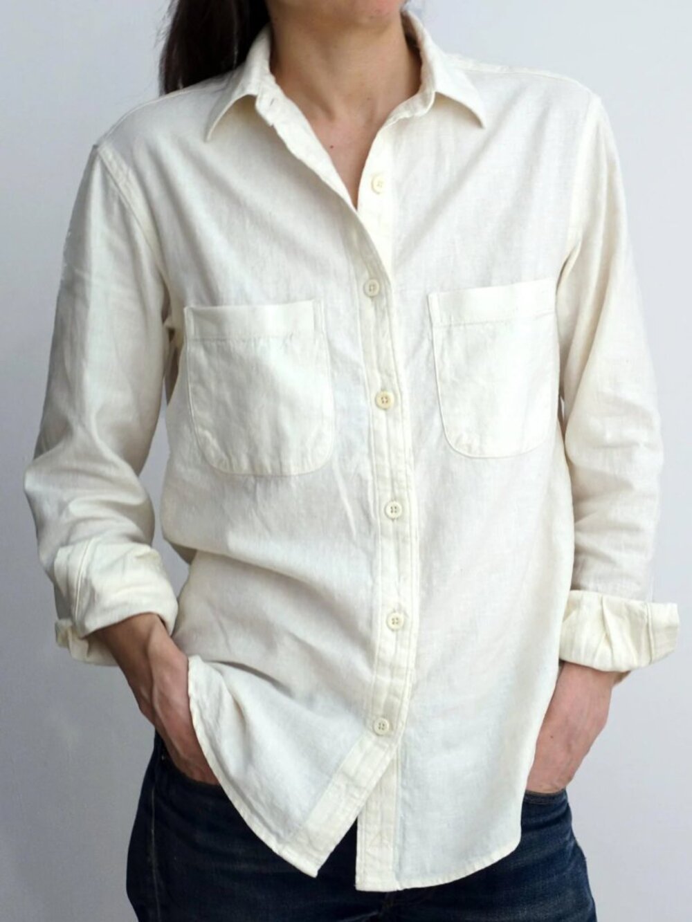 Four Objects Work Shirt Herringbone in White Size Small